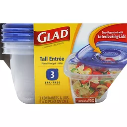 Glad Food Storage Containers, Tall Entree, 42 Ounce, 3 Count, Food Storage