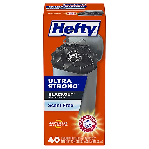 Hefty Ultra Strong 13 Gallon Blackout Drawstring Scent Free Tall