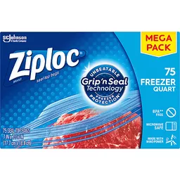 Ziploc Mega Pack Quart Freezer Bags 75 ea | Plastic Bags | Edwards 