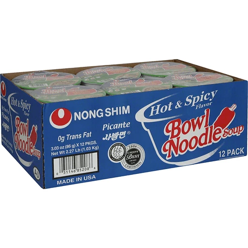 Nongshim Bowl Noodle Soup, Hot & Spicy Flavor, 12 Pack | Asian 
