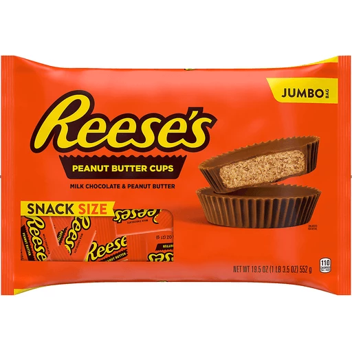 Newness Pounding Re-shoot Reese's Milk Chocolate Peanut Butter Snack Size, Individually Wrapped  Peanut Butter Cups Candy Jumbo Bag, 19.5 Oz | Packaged Candy | Sedano's  Supermarkets