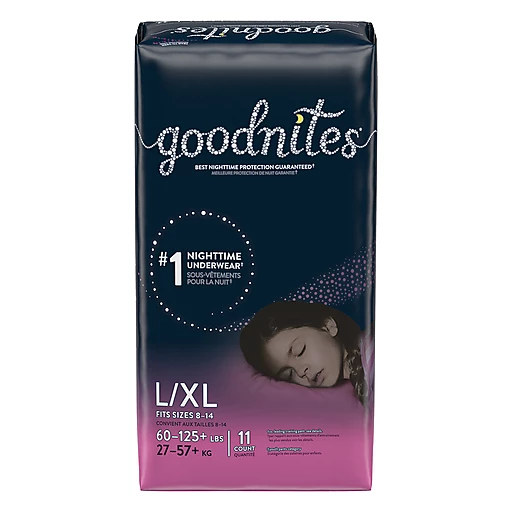 GoodNites Nighttime Girls L/XL (60-125+ lbs) Underwear 11 ea