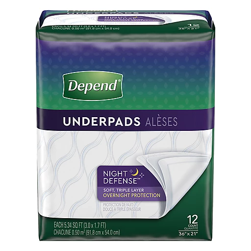 Depend Waterproof Bed Pads, Overnight Absorbency, 12 count 