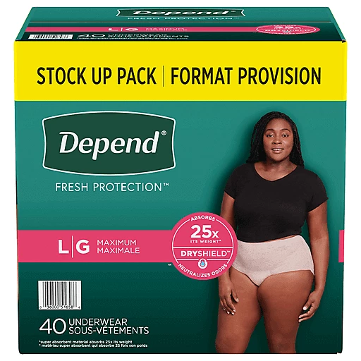 Depend Underwear, Maximum, Large, Stock Up Pack 40 Ea
