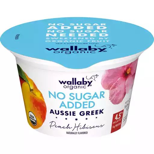 Wallaby Organic No Sugar Added Aussie Greek Yogurt, Peach Hibiscus