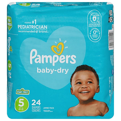 Pampers Baby Dry Jumbo Pack Size 5 (27+ Lb) Sesame Street Diapers 24 Ea | Diapers & Training Pants | Market