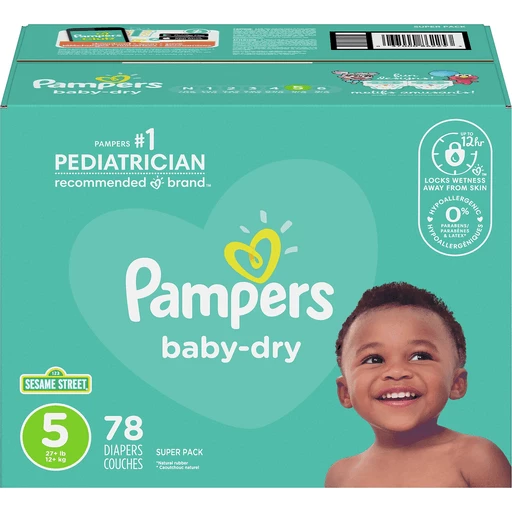 Pampers Baby-Dry Diapers, Sesame Street, Size 5 (27+ Pack | Diapers & Training Pants | Needler's Market