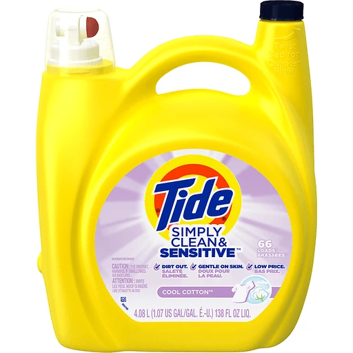 Tide Simply Clean & Sensitive Liquid Laundry Detergent, Cool Cotton, 89  Loads 138 Fl Oz | Liquid | Quality Foods