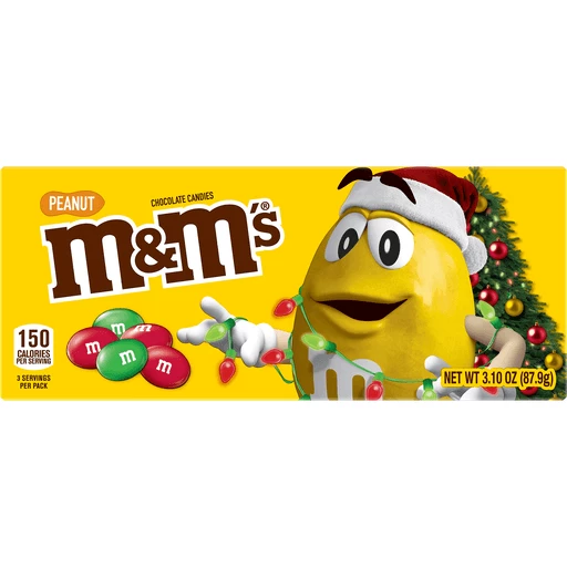 M&M'S Holiday Peanut Milk Chocolate Christmas Candy Gift Box, 3.1