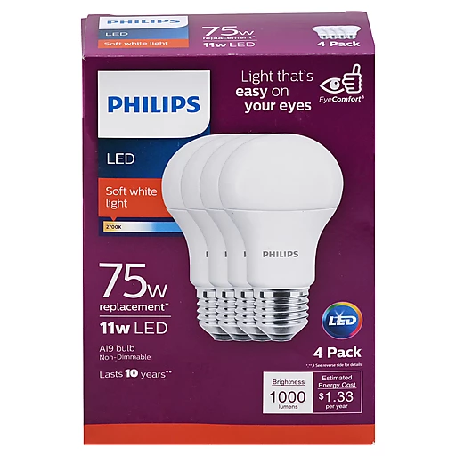 BES Korea Ciro Philips Light Bulbs, LED, Soft White Light, 11 Watts, 4 Pack | Shop |  Bassett's Market