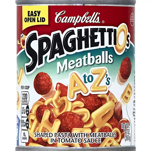 Campbell S Spaghettios A To Z S Shaped Pasta With Meatballs 14 Oz Canned Pasta Valumarket