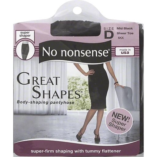 No Nonsense Great Shapes Body-Shaping Pantyhose, Sheer Toe, Size D