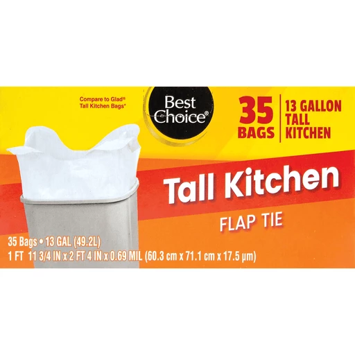 Best Choice Tall Kitchen Handle Tie Bags, Trash Bags
