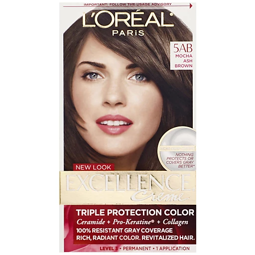 L'Oreal Paris Excellence Créme Permanent Triple Protection Hair Color, 5AB  Mocha Ashe Brown, 1 kit | Hair Coloring | Festival Foods Shopping