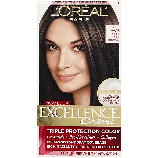 L'Oreal Paris Excellence Créme Permanent Triple Protection Hair Color, 4A  Dark Ash Brown, 1 kit | Hair Coloring | Festival Foods Shopping