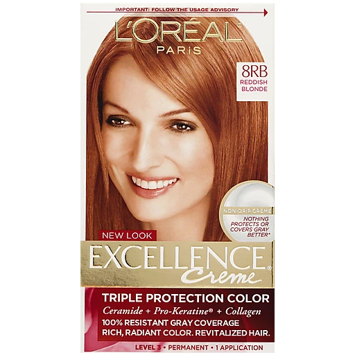 L'Oreal Paris Excellence Créme Permanent Triple Protection Hair Color, 8RB  Medium Reddish Blonde, 1 kit | Hair Coloring | Edwards Food Giant