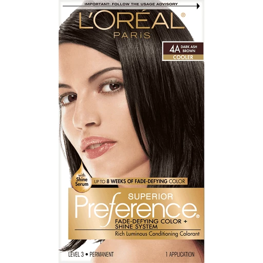 L'Oreal Paris Superior Preference Fade-Defying Shine Permanent Hair Color,  4A Dark Ash Brown, 1 kit | Hair Coloring | Sun Fresh