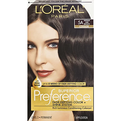L'Oreal Paris Superior Preference Fade-Defying Color + Shine System 5A  Medium Ash Brown Permanent Hair Color | Hair Coloring | Clements'