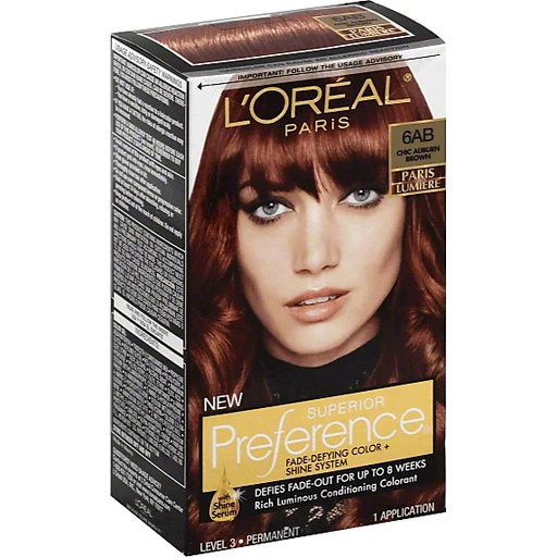 L'Oreal Paris Superior Preference Fade-Defying Shine Permanent Hair Color,  6AB Chic Auburn Brown, 1 kit | Shop | Superlo Foods