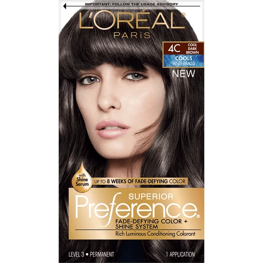 L'Oreal Paris Superior Preference Fade-Defying Shine Permanent Hair Color,  4C Cool Dark Brown, 1 kit | Shop | Lucky's Market