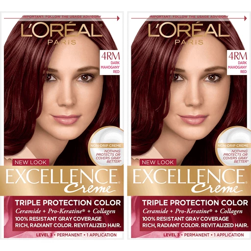 L'Oreal Paris Excellence Créme Permanent Triple Protection Hair Color, 4RM  Dark Mahogany Red, 2 count | Shop | Matherne's Market