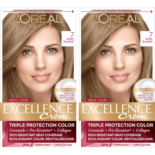 L'Oreal Paris Excellence Créme Permanent Triple Protection Hair Color, 7  Dark Blonde, 2 count | Shop | Food Country USA