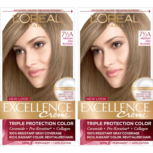 L'Oreal Paris Excellence Créme Permanent Triple Protection Hair Color,   Medium Ash Blonde, 2 count | Shop | ValuMarket