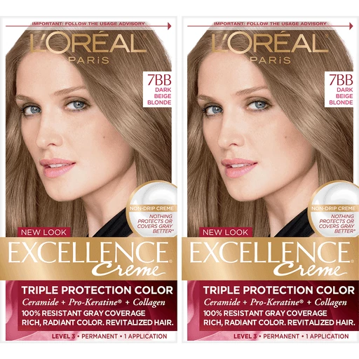 L'Oreal Paris Excellence Créme Permanent Triple Protection Hair Color, 7BB  Dark Beige Blonde, 2 count | Shop | Food Country USA