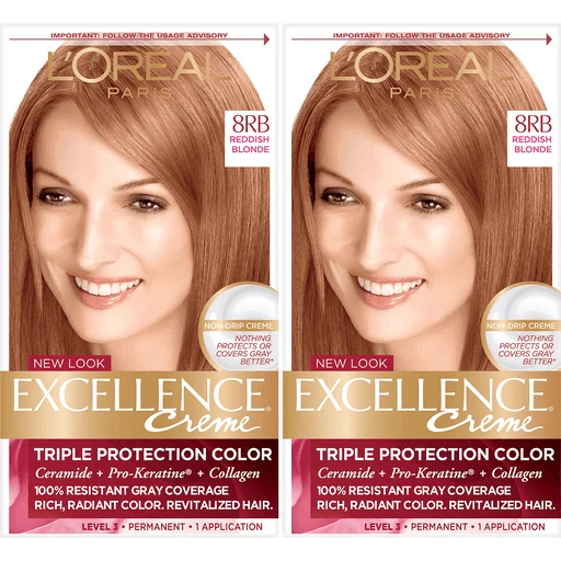 L'Oreal Paris Excellence Créme Permanent Triple Protection Hair Color, 8RB  Medium Reddish Blonde, 2 count | Shop | Breaux Mart