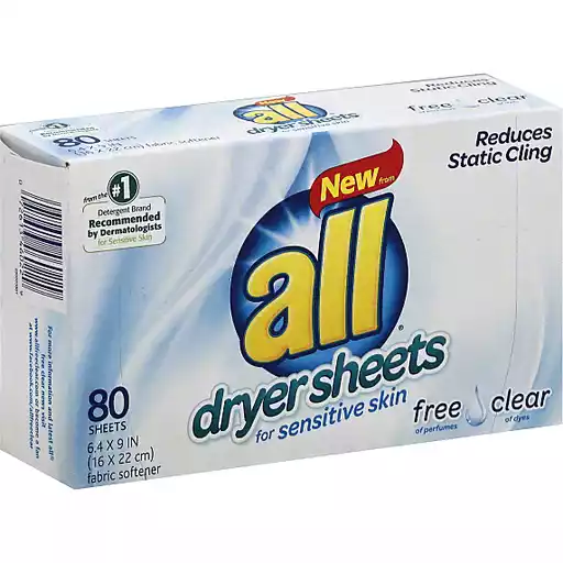 All Dryer Sheets, for Sensitive Skin, Free Clear | Stain Remover & Softener | Market Basket