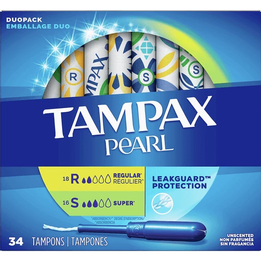 Lære udenad Kære Estate Tampax Pearl Tampons, Regular/Super Absorbency with LeakGuard Braid, Duo  Pack, Unscented, 34 Count | Tampons | Festival Foods Shopping