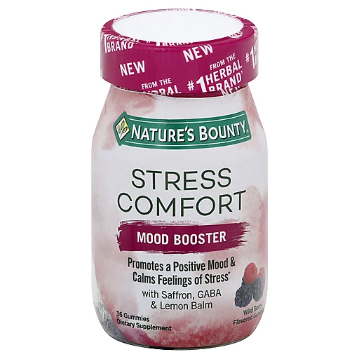 Natures Bounty Stress Comfort Gummies, Mood Booster, Dietary Supplement with Saffron, GABA, and Lemon Balm, Calms Feelings of Occasional Stress, Wild Berry Flavor, 36 Gummies
