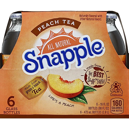 Snapple Peach Tea, 16 Fl Oz Glass Bottles, 6 Pack, Flavored