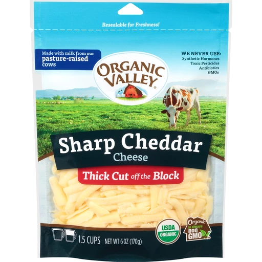 Organic Valley Cheese, Sharp Cheddar, Thick Cut Off The Block | Cheddar |  Tom's Food Markets