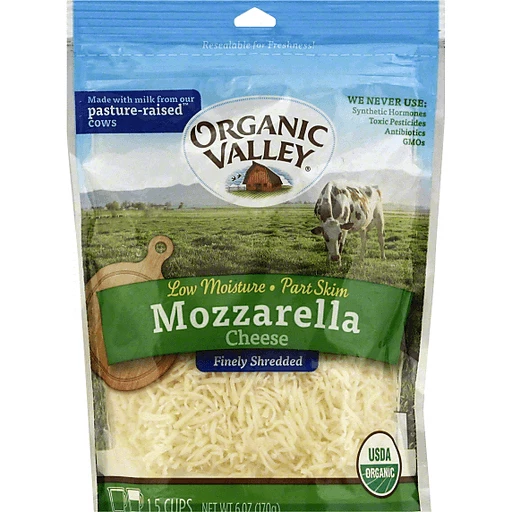 Organic Valley Cheese, Finely Shredded, Mozzarella, Low Moisture, Part Skim  | Mozzarella & Ricotta | OPIE Drive-thru Grocery