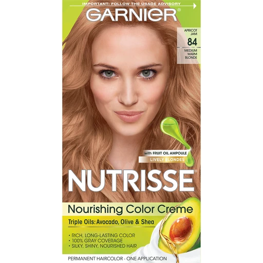Garnier Nutrisse Nourishing Hair Color Creme, Apricot Jam 84, Medium Warm  Blonde, 1 kit | Shop | Community Markets