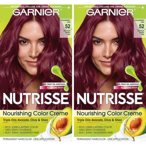 Garnier Nutrisse Nourishing Hair Color Creme, Strawberry Jam 52, Medium  Berry Red, 2 count | Shop | Matherne's Market