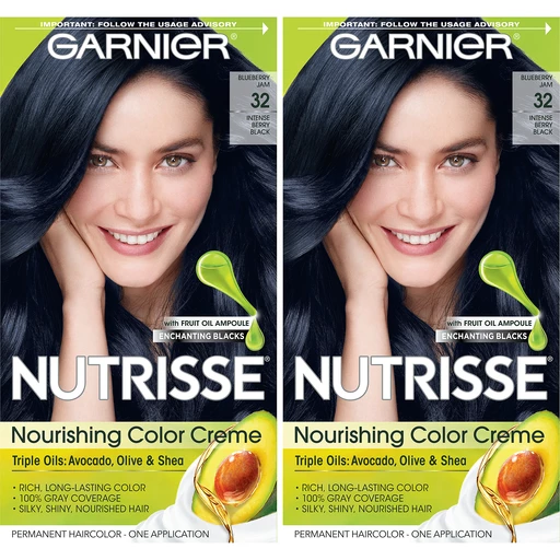 Garnier Nutrisse Nourishing Hair Color Creme, Blueberry Jam 32, Intense  Berry Black, 2 count | Shop | DeLaune's Supermarket