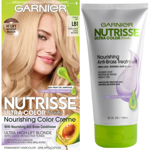 Garnier Nutrisse Ultra Color Hair Color & Anti-Brass Treatment, LB1 Ultra  Light Cool Blonde, 2 count | Shop | Food Country USA