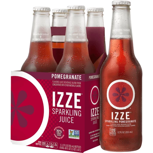Izze Sparkling Juice Beverage Pomegranate Flavored 12 Fl Oz 4 Count Bottle  | Ready To Drink | Festival Foods Shopping