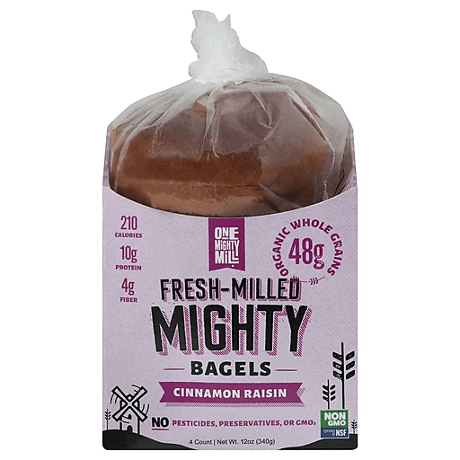 One Mighty Mill Mighty Bagels, Cinnamon Raisin, Fresh-Milled 4 ea, Bagels  - Store Baked